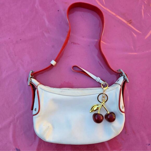 Coach Y2K White Nylon Mini Hobo w/ Red Leather Trim Vintage Shoulder Bag. #6671 - Picture 2 of 10